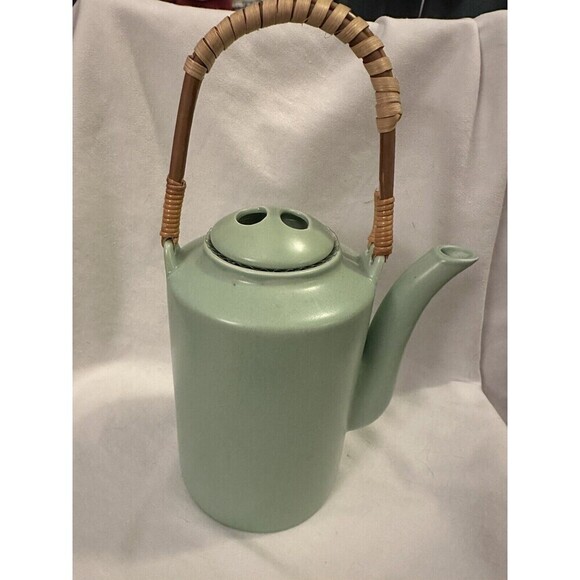 Celadon Jade Teapot Pot For Vietnamese Lotus Tea 12w X 13h Bamboo Handle Pottery - Picture 1 of 5